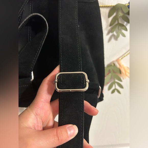 UGG Australia Black Suede Shearling Mini Drawstring Backpack - Picture 6 of 13